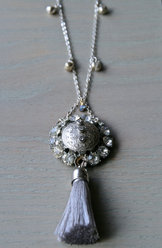 Silver Crystal Tassel Necklace