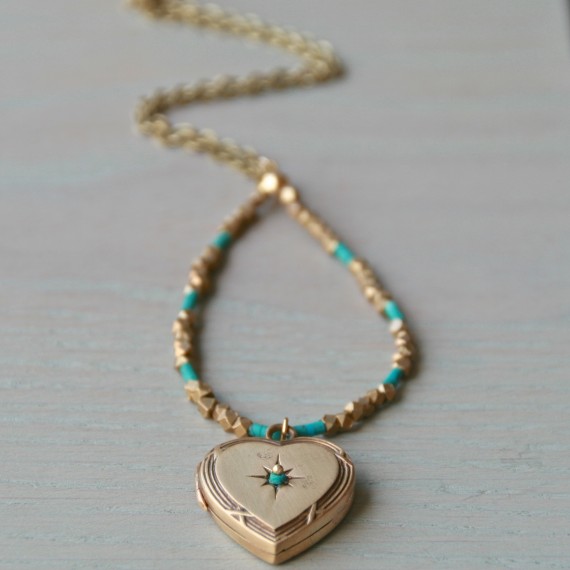 Heart And Turquoise Locket Necklace