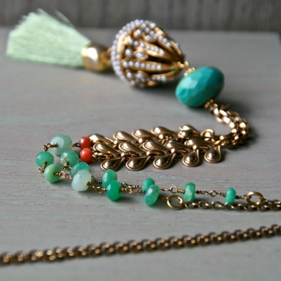 Aqua Boho Tassel Necklace