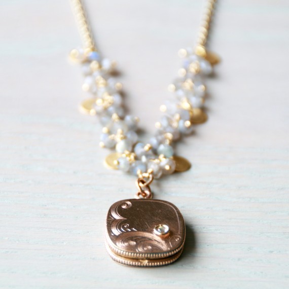 Gemstone Square Locket Necklace
