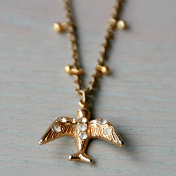 Golden Crystal Stone Bird Necklace