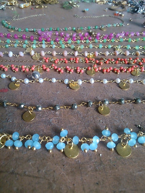 chalcedony Gold Disc Necklace