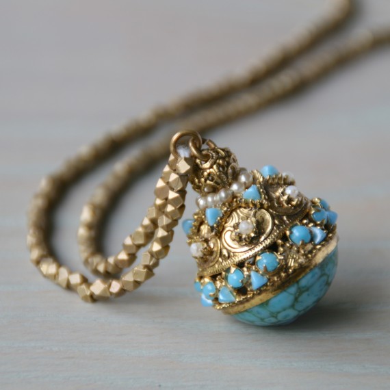 Turquoise And Golden Globe Necklace