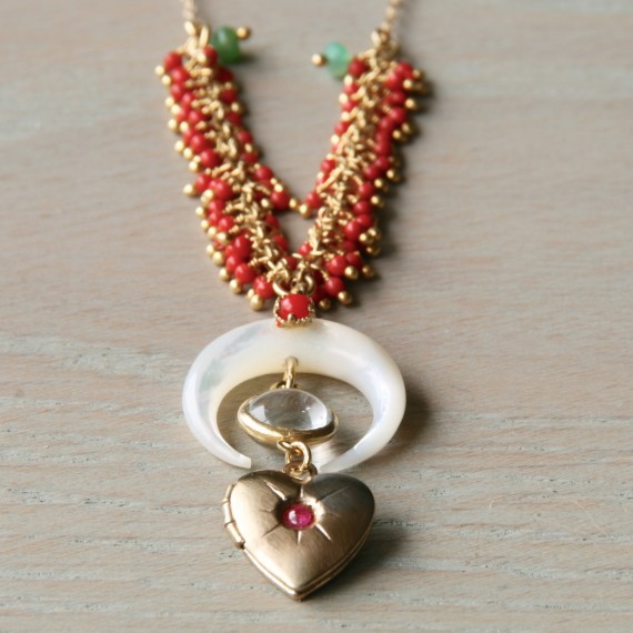 Heart Locket And Coral Necklace