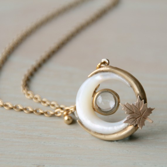 Mother Of Pearl And Gold Moon Necklace