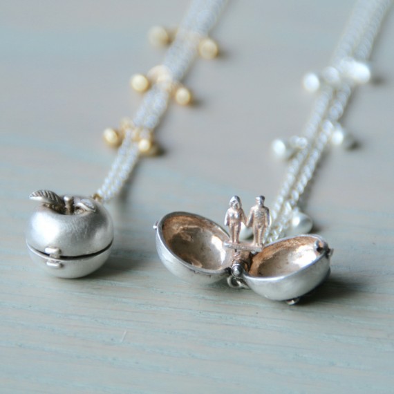 Vintage Silver Adam And Eve Apple Charm Necklace