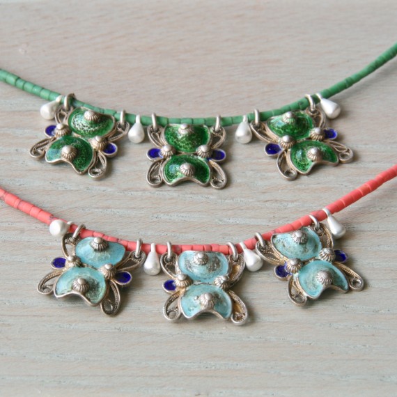 Silver and Coral Bohemian Necklace