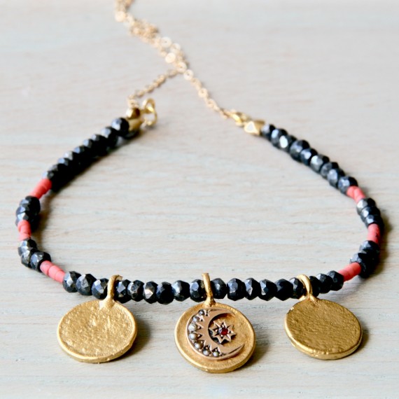 Moon And Star Gemstone Necklace