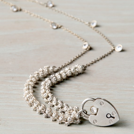 Silver Heart Padlock Charm Necklace