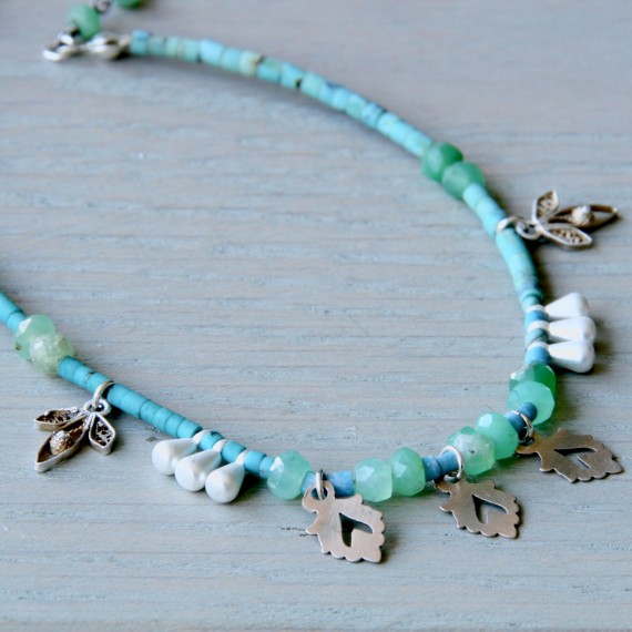 Silver And Turquoise Charm Necklace