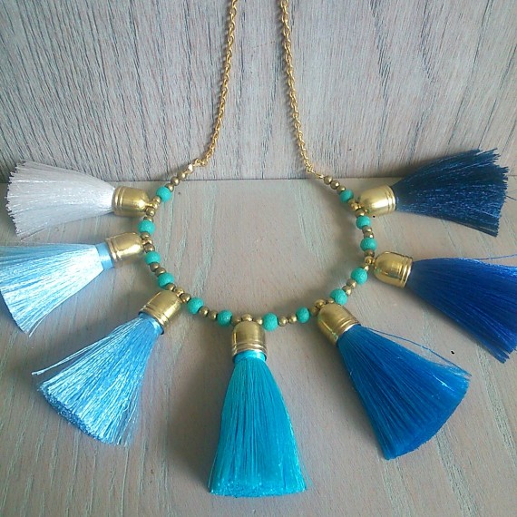 Bright Blue Sky Statement Tassel Necklace