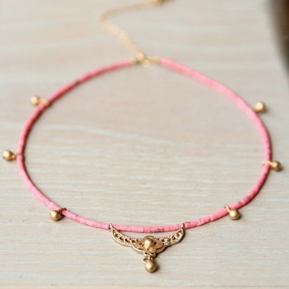 Pink Coral And Gold Plated Necklace