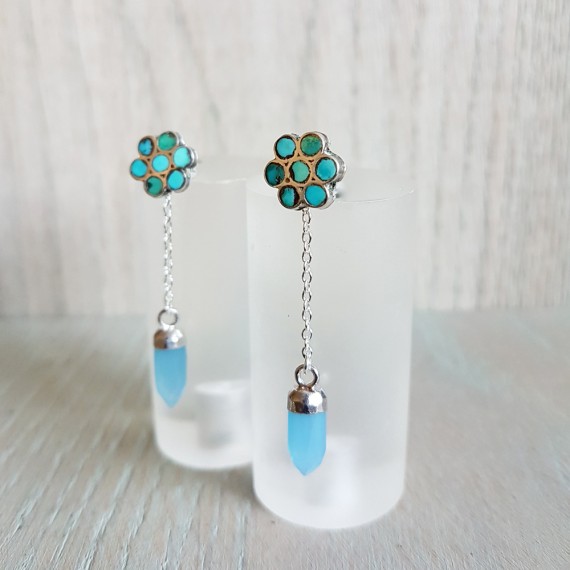 Turquoise Flower And Silver Earrings
