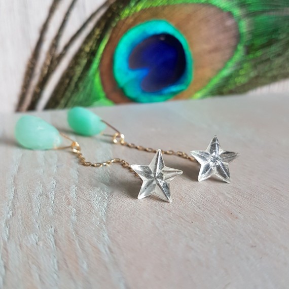 Vintage Glass Star And Chrysoprase Drop Earrings