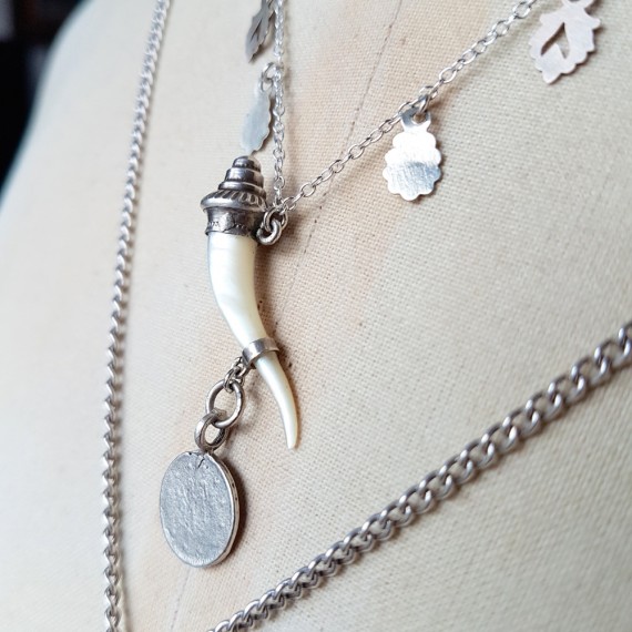 Mother Of Pearl And Silver Horn Of Plenty Necklace