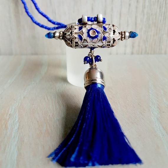 Silver And Indigo Tassel Necklace
