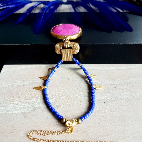 Pink Agate And Indigo Beaded Necklace
