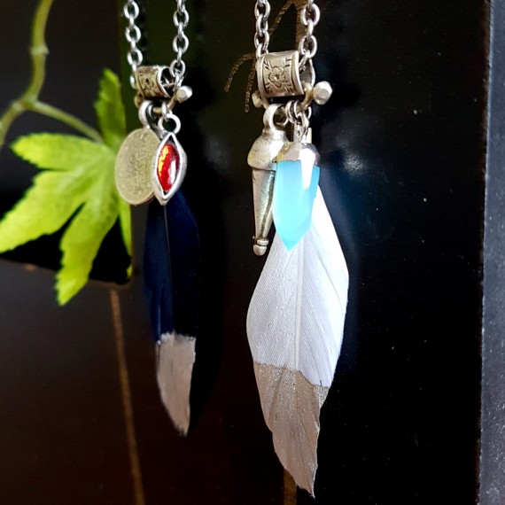 Silver Dipped White Feather Bohemian Necklaces