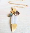 Dove Grey Gold Dipped Feather Necklace