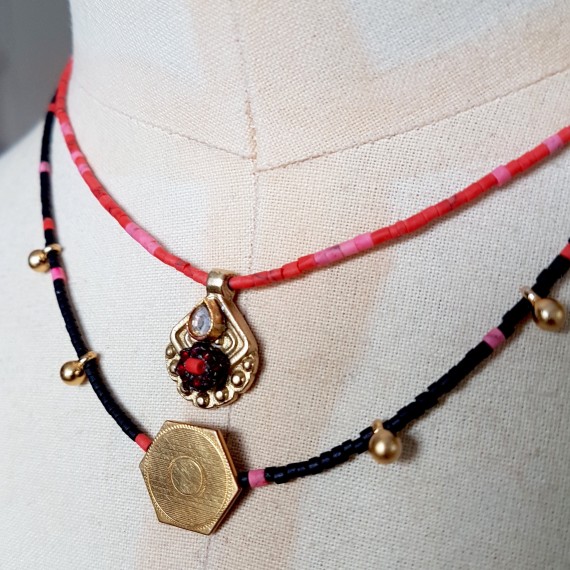 Coral Pink Charm Necklace