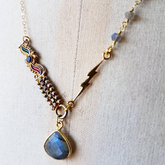 Lightening Bolt Asymmetrical Gemstone Necklace