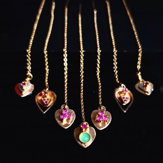 Vibrant Ear Threader Earrings (with silver heart and pink stones)