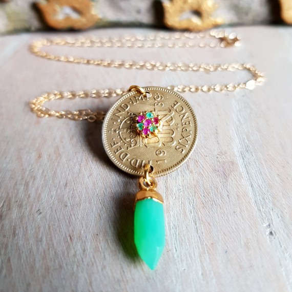 Keepsake Coin And Vibrant Gemstone Pendant