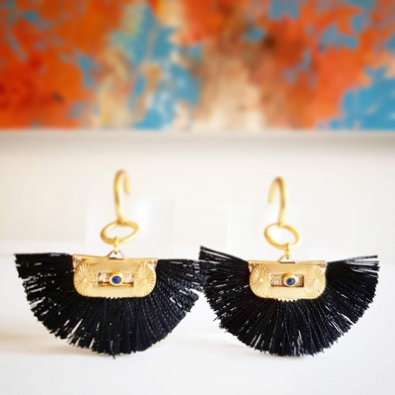 Black Tassel And Golden Hoop Earrings