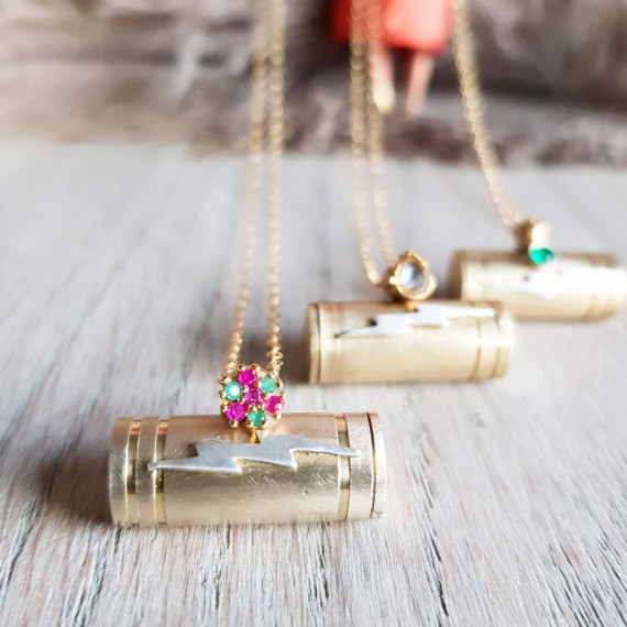 Lightening Bolt Secret Message Capsule With Green Stone