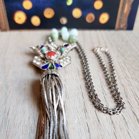 Silver Tassel Art Deco Statement Necklace
