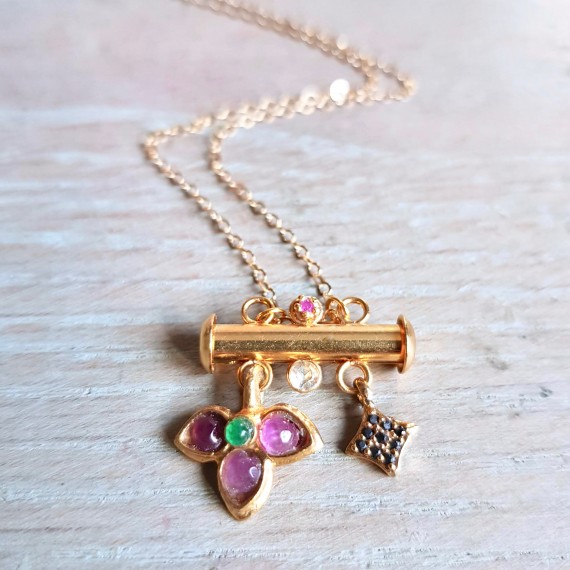 Dark Blossom Gold Fill Charm Necklace