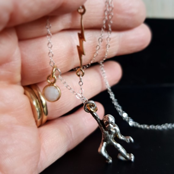 Golden Bolt And Monkey Moonstone Necklace