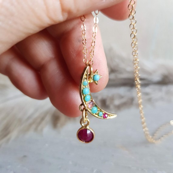 Ruby Moon Drop Necklace