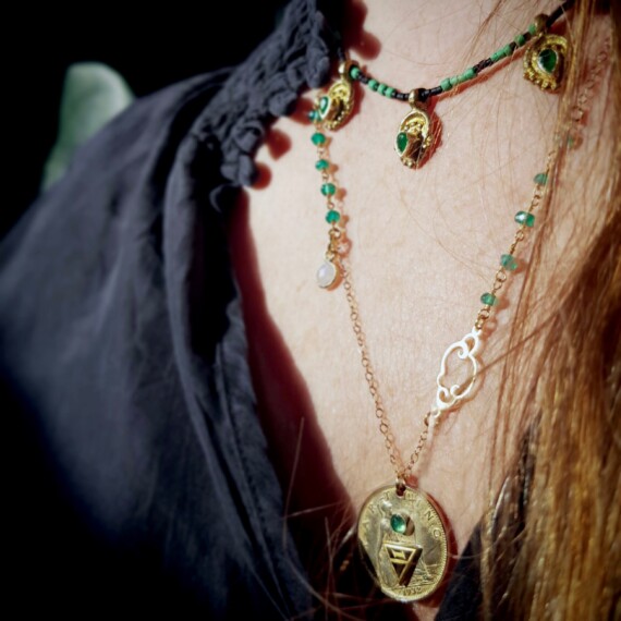 Emerald Rain Coin Necklace