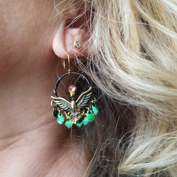Dancing Bird Hoop Earrings