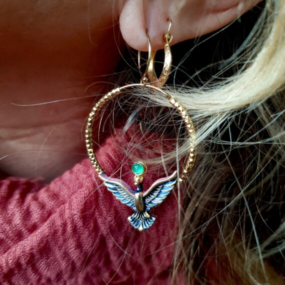 Spread Your Wings Marine Blue Lovebird – Limited Edition Bird Hoop Earrings