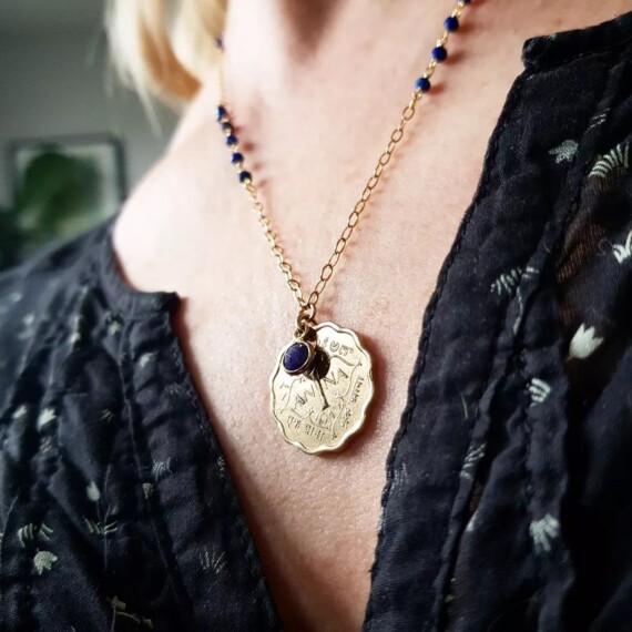 Keepsake Golden Coin And Lapis Gem