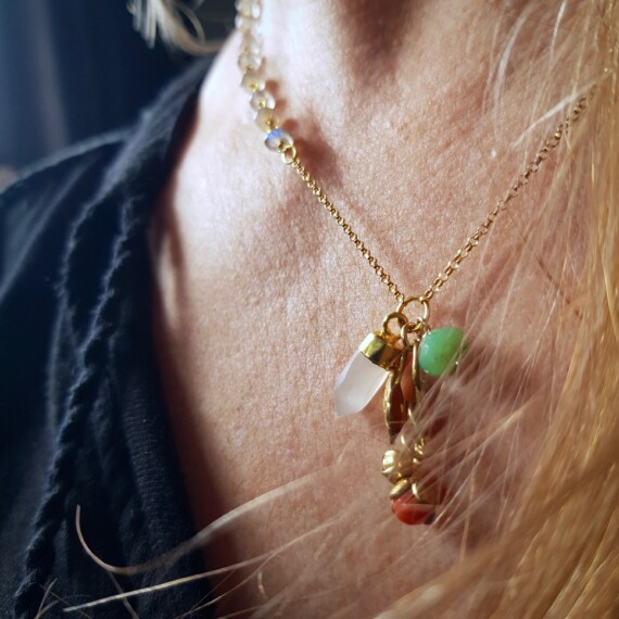 Golden Moon Leaf Charm Necklace