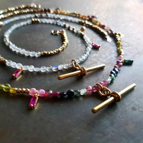 Rainbow Tourmaline T-Bar Necklace