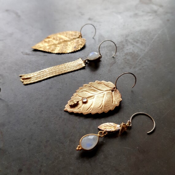 Autumn Moon Leaf And Disco Drop Mismatched Earrings