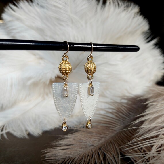 Golden Seed Pearl And Mother Of Pearl Earrings