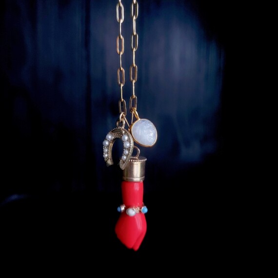 Coral And Turquoise Figa Charm Pendant