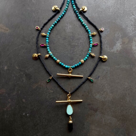 Dusky Night T-Bar Gemstone Charm Necklace
