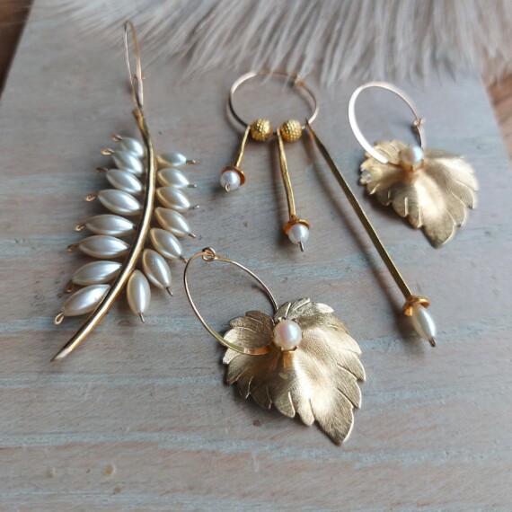 Mismatched Pearl Fern And Stalk Earrings