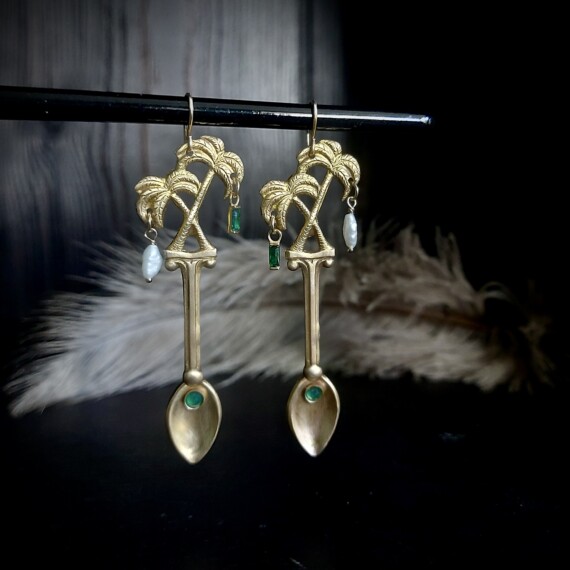 Golden Spoon And Palm Tree Earrings