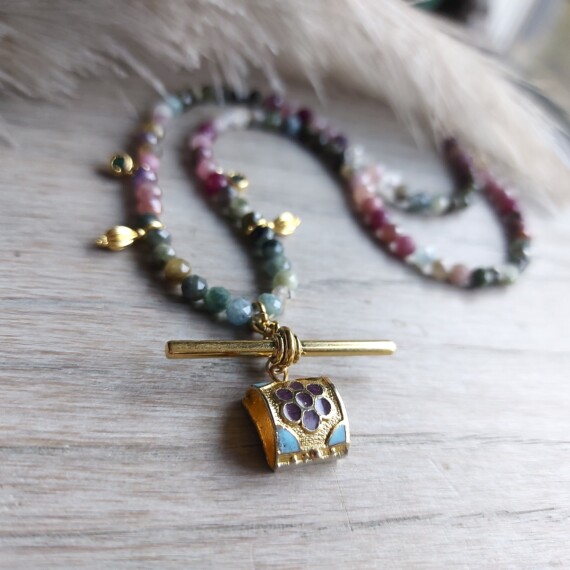 Watermelon Tourmaline T-Bar Necklace
